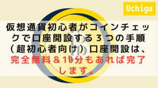 大きなビットコインのイラストの前に『仮想通貨初心者がコインチェックで口座開設する３つの手順（超初心者向け）口座開設は、完全無料＆10分もあれば完了します。』と書かれている。